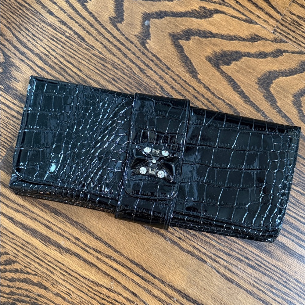 Black Crocodile Embossed Clutch
